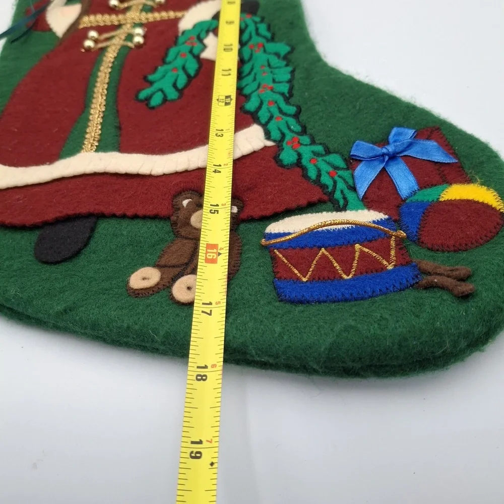 Vintage Santa Claus Embroidered Felt Applique Christmas Stocking 3-D 18